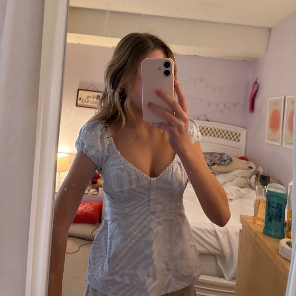 Aeropostale Light Blue Striped Blouse